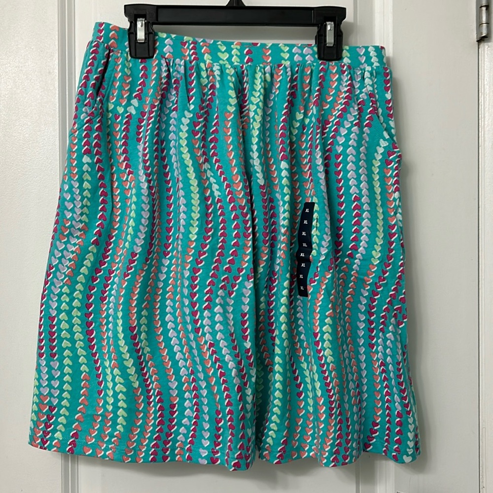 New Lands End Skort Girls XL 14-16 Blue With Hearts Skirt With Shorts Underneath